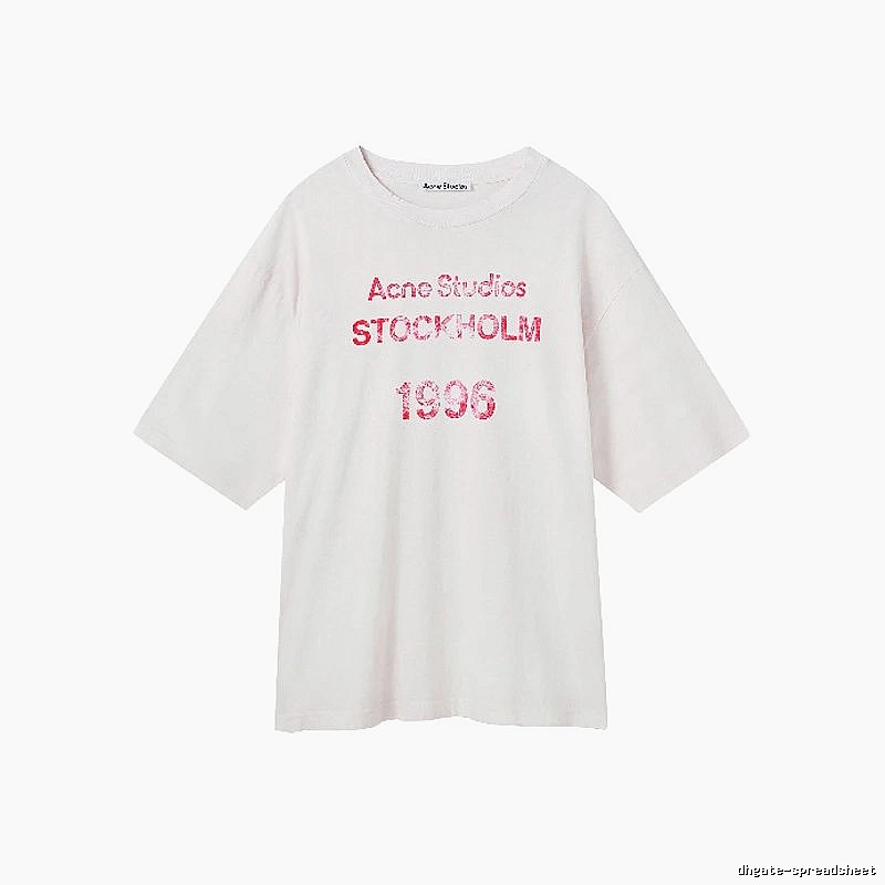Acne Studios 2090-80 White Pink Lettering Style Ac908046 Stockholm Logo T-Shirt Resort Wear