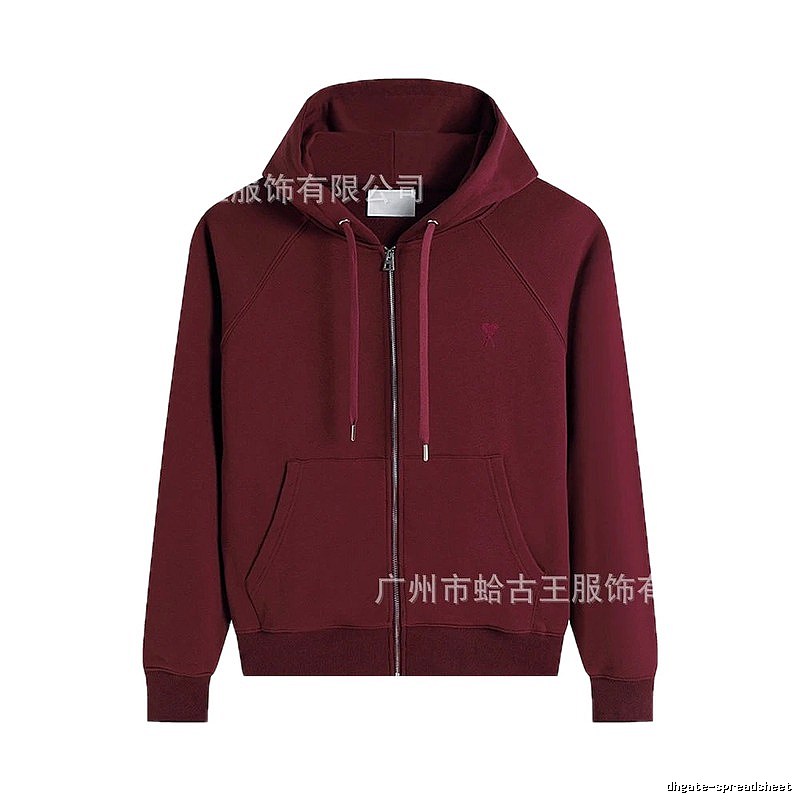 AMI Minimalist Style Wine Red Hoodie