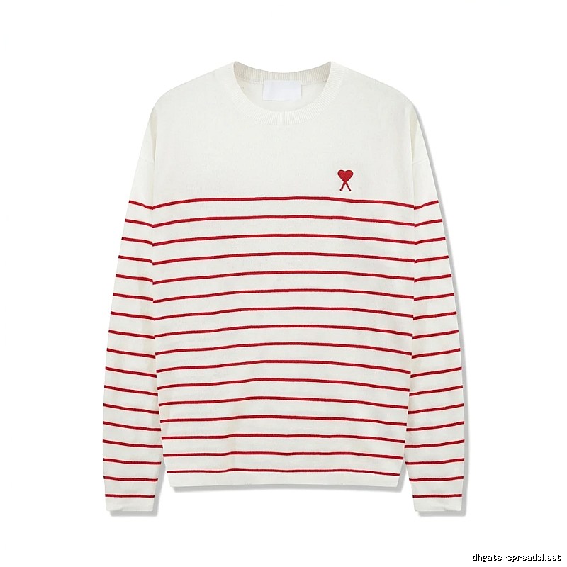 AMI Stripe Heart White Sweater