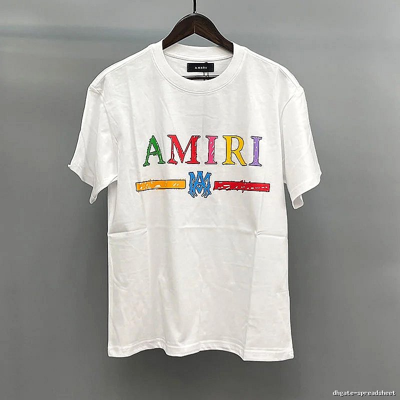 Amiri Color-Letter Graphic White Records Graphic T-Shirt Travel Styling