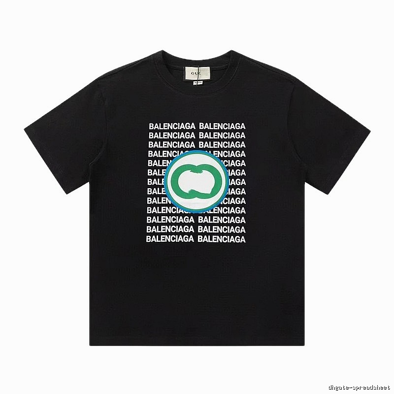 Balenciaga Trendy All-over Print Black Short-sleeve T-shirt