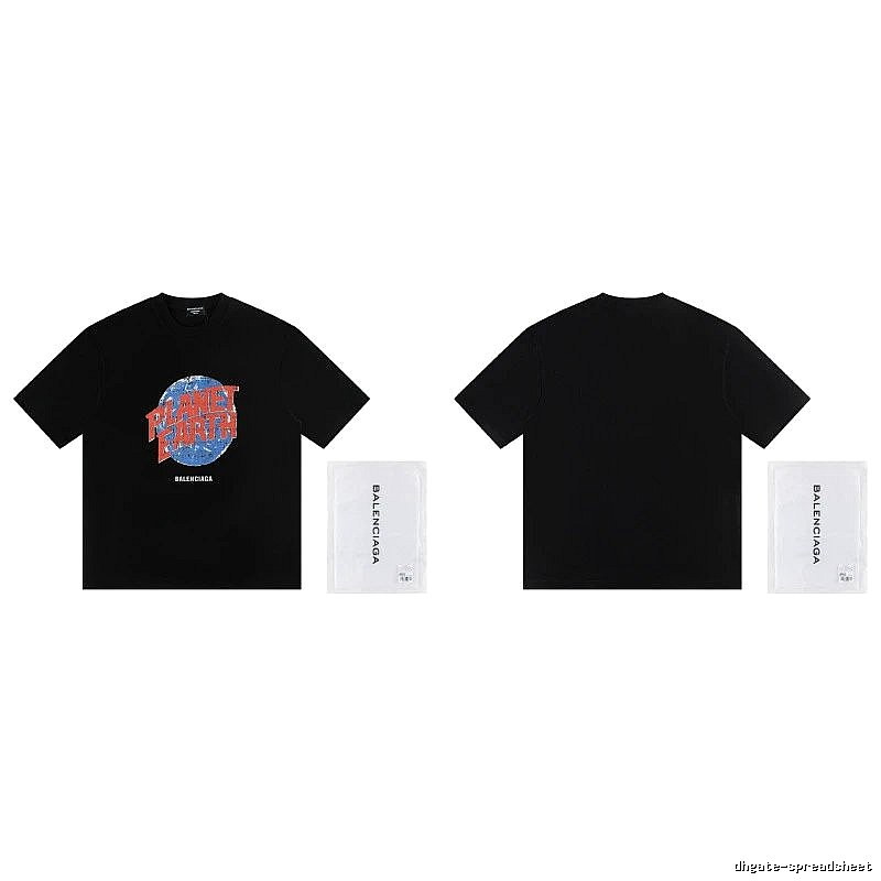 Balenciaga Trendy Black Short-sleeve T-shirt with Earth Print