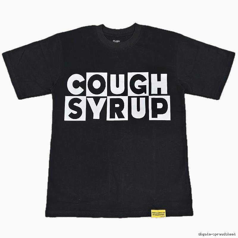 Black street-style short-sleeve T-shirt with COUGH SYRUP print