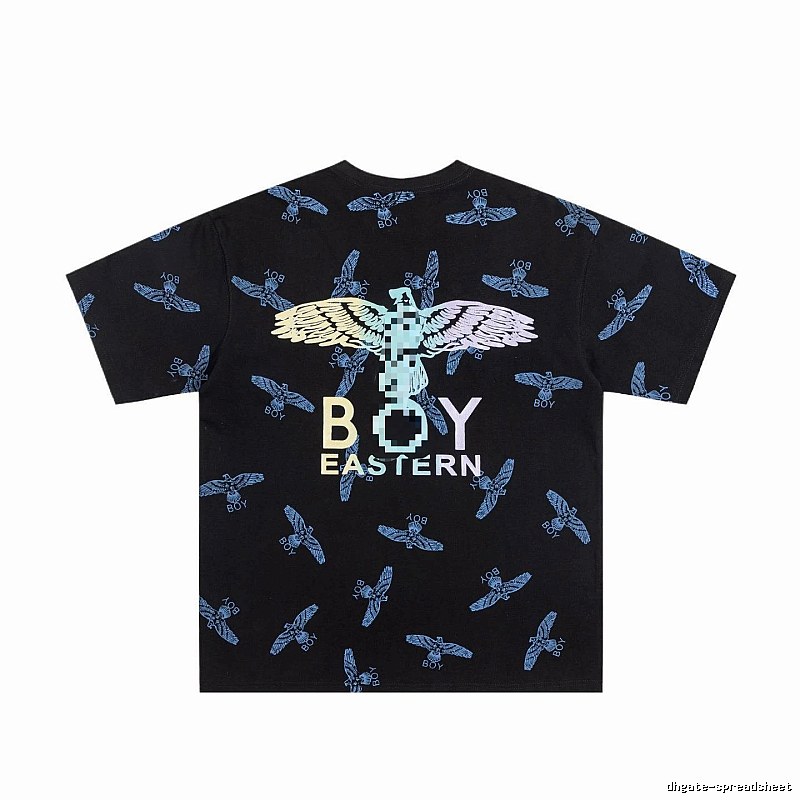 BOY All-over Flying Eagle Print Streetwear Style Black Short-sleeve T-shirt