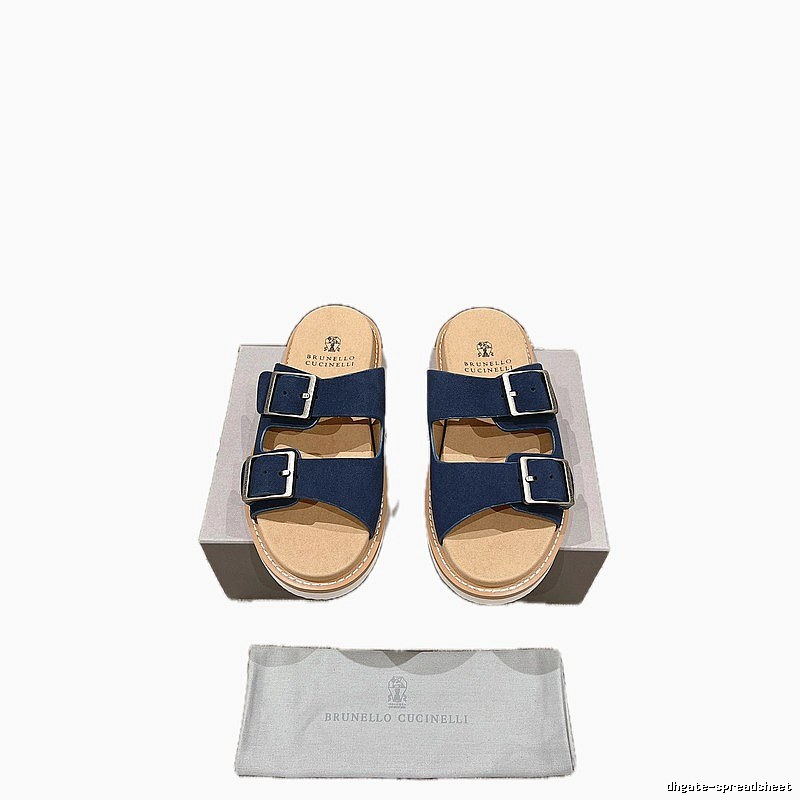 Brunello Cucinelli Buckled Casual-Style Navy Blue Slides
