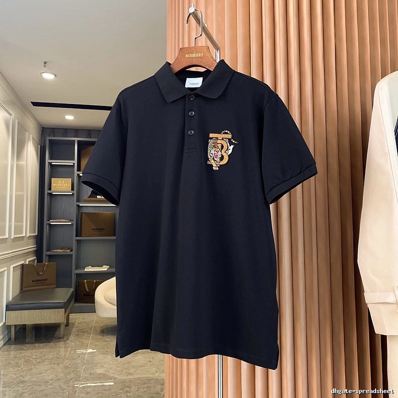 Burberry Tiger Embroidery Style Black Polo Shirt