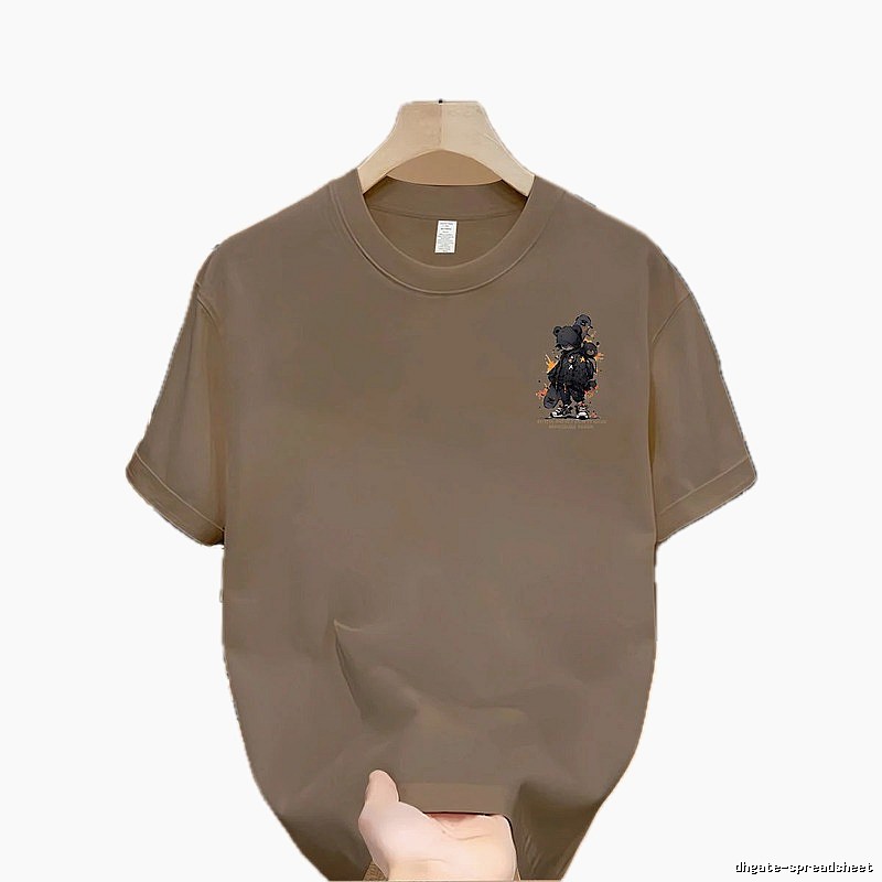 China-chic Graffiti Bear Street Style Khaki Short Sleeve T-Shirt