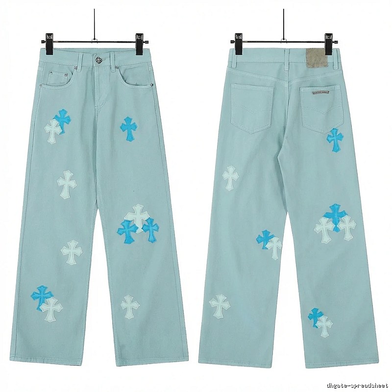 Chrome Hearts Cross Trend Brand Light Blue Jeans