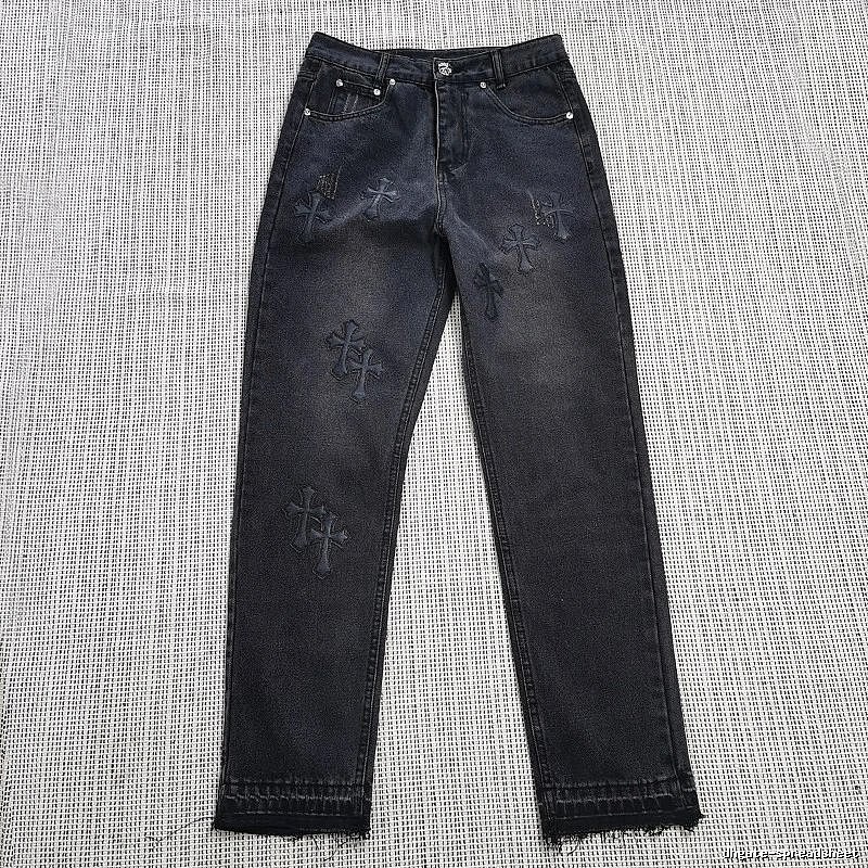 Chrome Hearts Streetwear Cross patch jeans White Jeans Black with Logo Accent