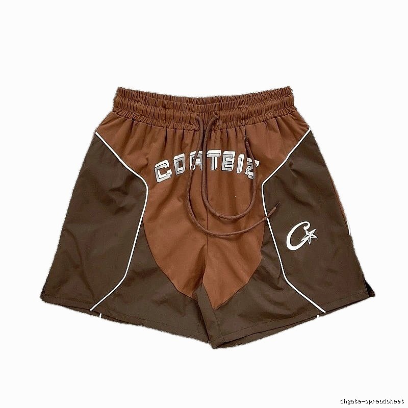 Corteiz Street Style Brown Color-block Sports Shorts