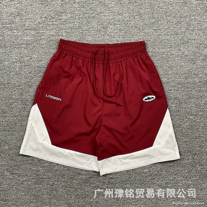 Corteiz Street Style Burgundy and White Colorblock Sports Shorts