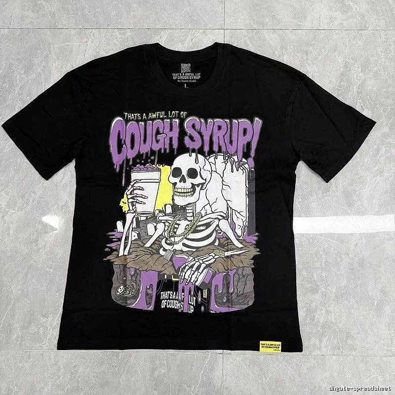 Cough Syrup Skull Print Hip-hop Style Black T-shirt