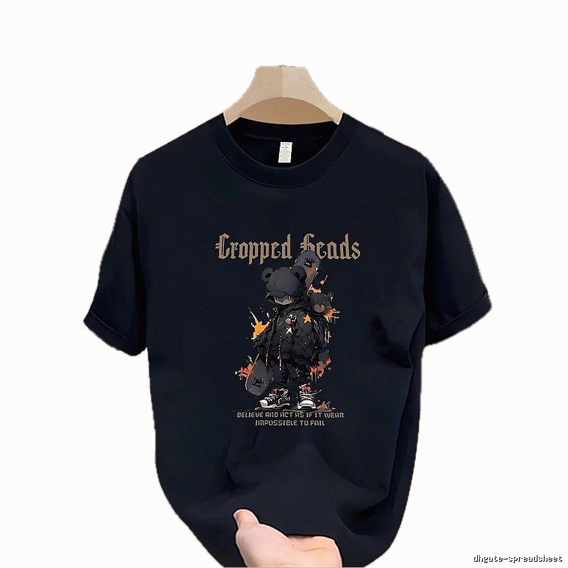 Cropped Skate Bear Street Style Navy Short Sleeve T-Shirt