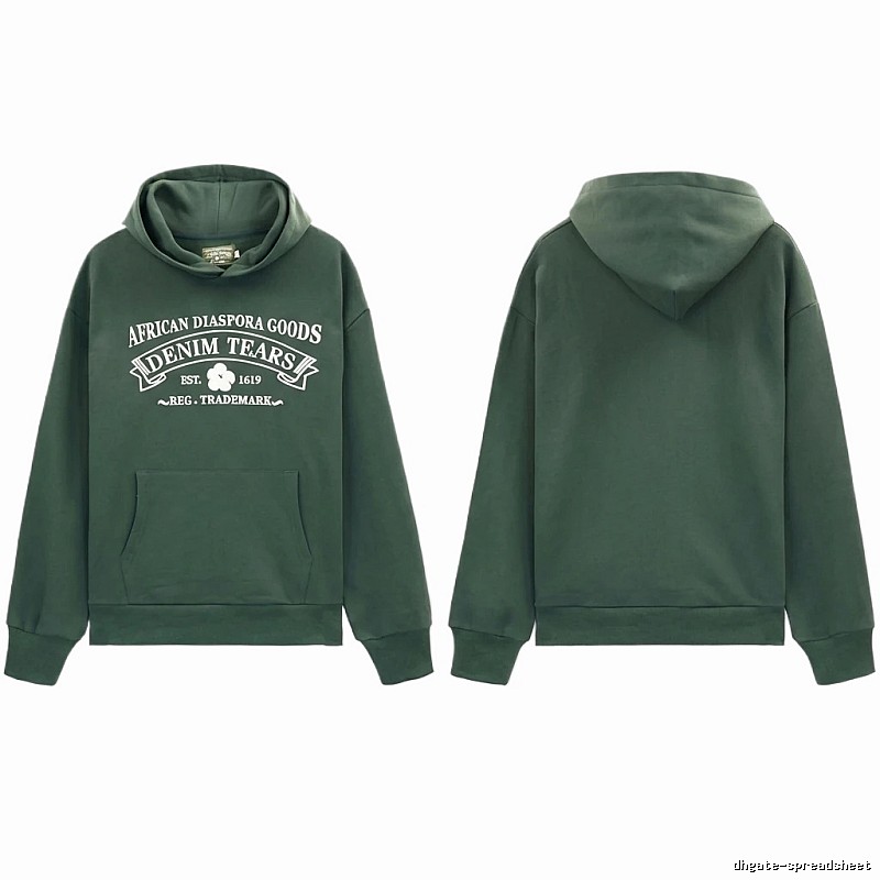 DENIM TEARS retro-style dark green hoodie