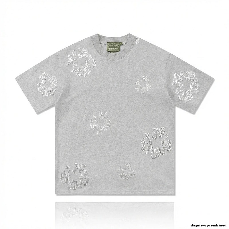 DENIM TEARS Retro - Style Light Gray T - Shirt
