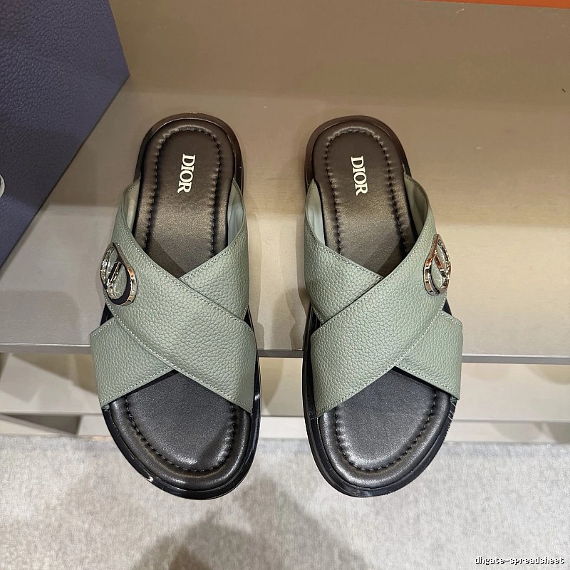 Dior Cross-strap Light Luxury Grey-green Slide Sandals