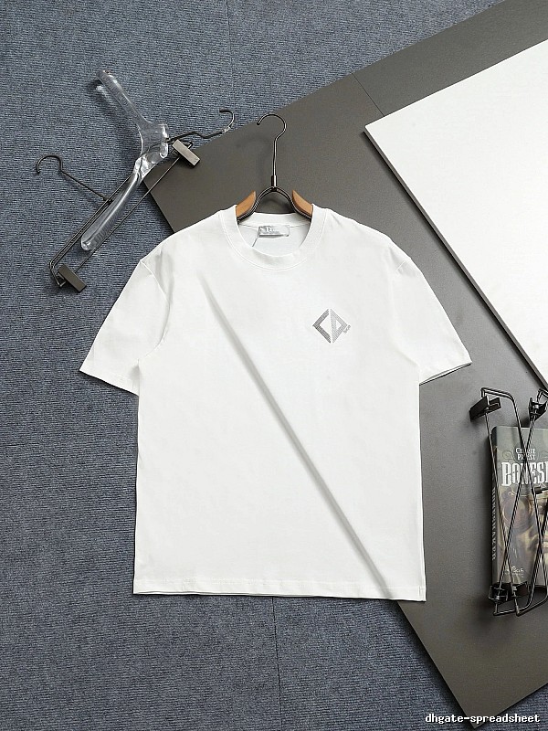 Dior Diamond Check Embroidered Minimalist Style White Short-Sleeve T-Shirt