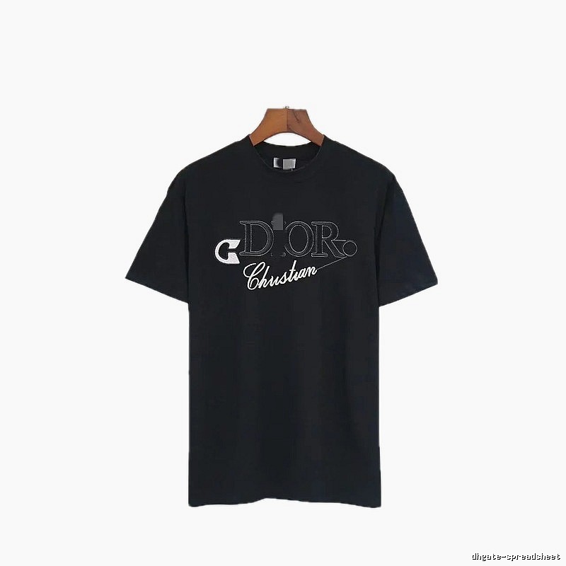 Dior Embroidered Casual Style Black Short-sleeve T-shirt