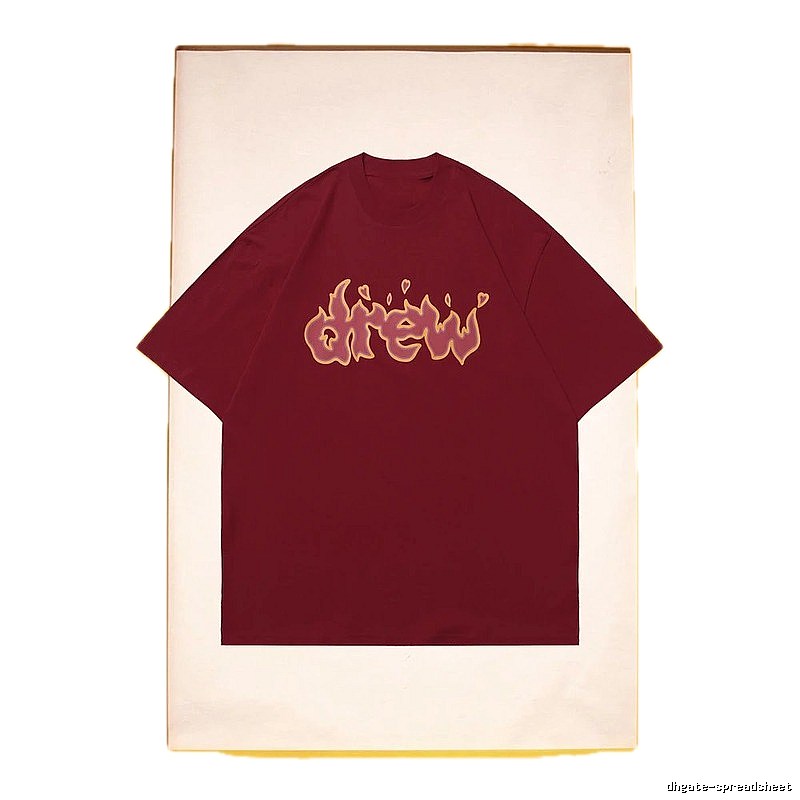DREW Flame Heart Street Style Burgundy Short Sleeve T-Shirt