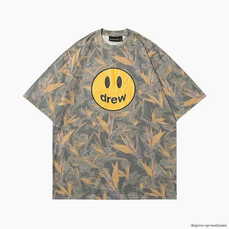 DREW Smiley All-over Print Street Style Grey and Yellow Short Sleeve T-Shirt