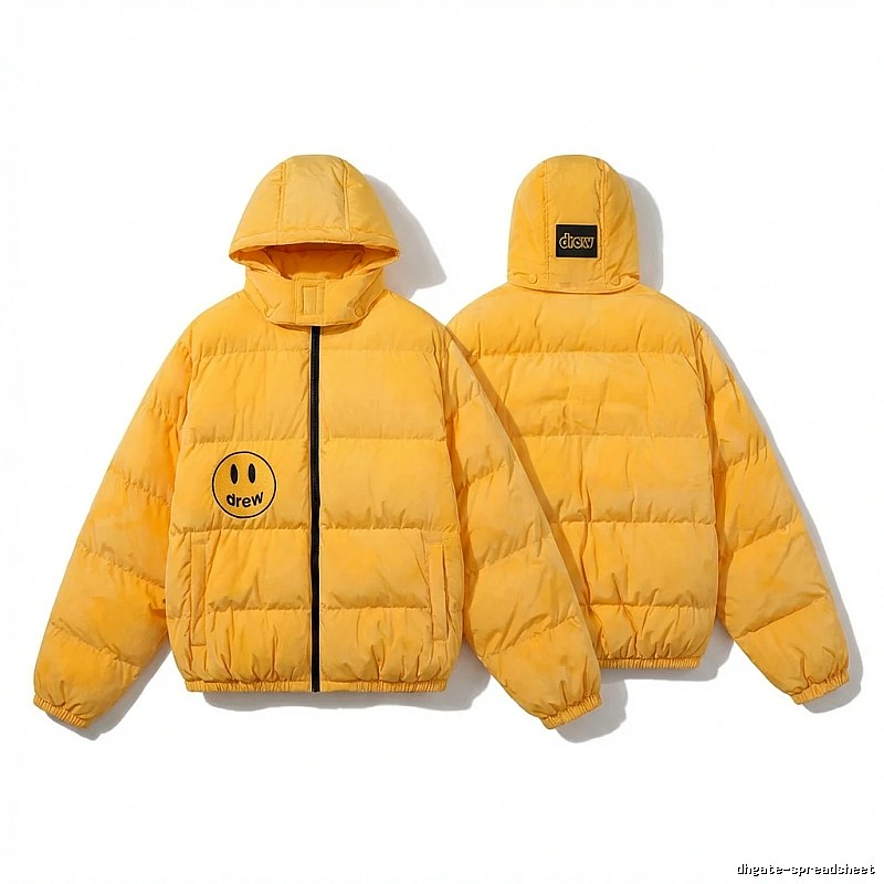 DREW Smiling Face Hooded Yellow Down Jacket