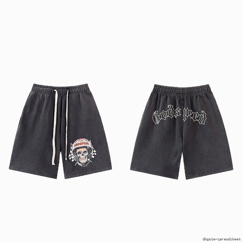 Godspeed Skull Biker Style Charcoal Gray Shorts
