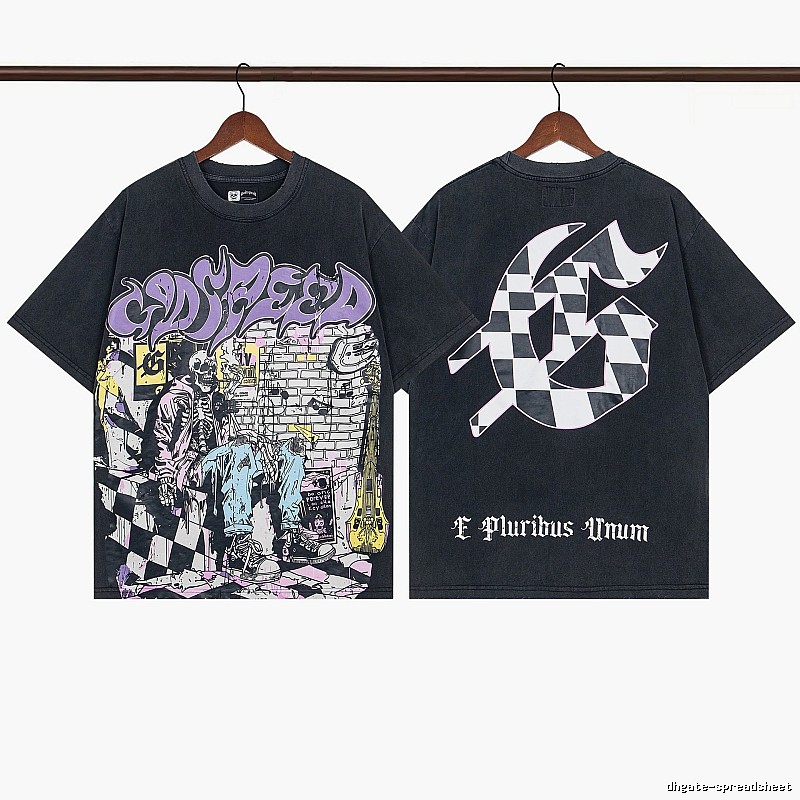 Godspeed Skull Graffiti Street Style Charcoal Black T-shirt
