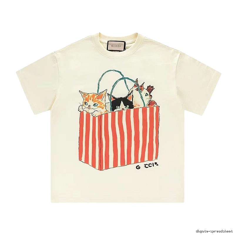 Gucci Cat Print Vintage Off-white T-Shirt