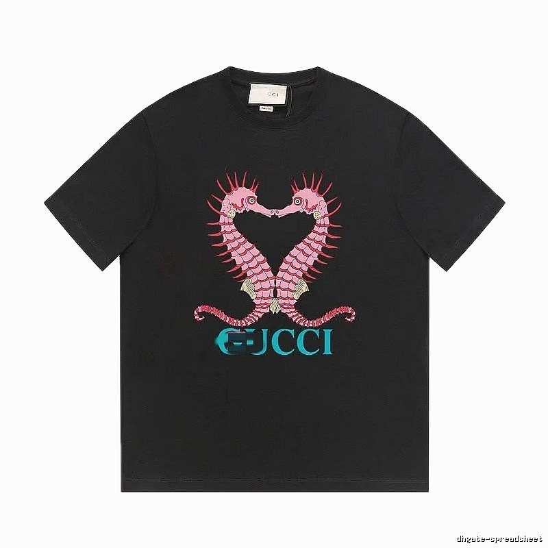 Gucci Double Seahorse Print Trendy Style Black T-Shirt