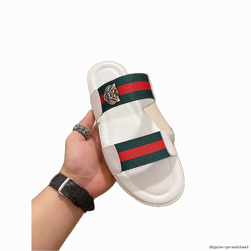 Gucci Embroidered Tiger Head Casual White Slides