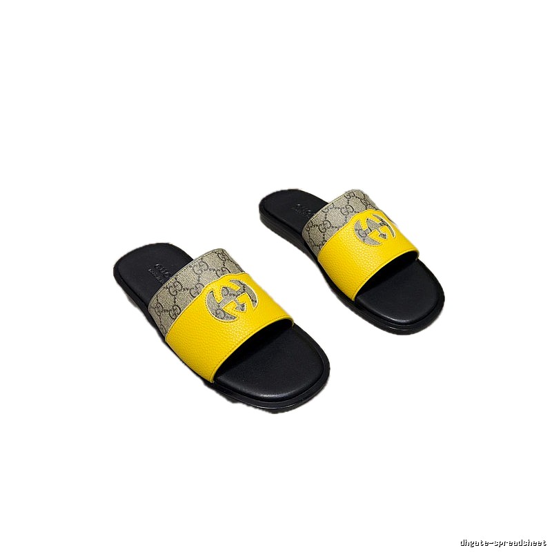 Gucci GG Monogram Vintage Style Yellow Colorblock Slide Sandals