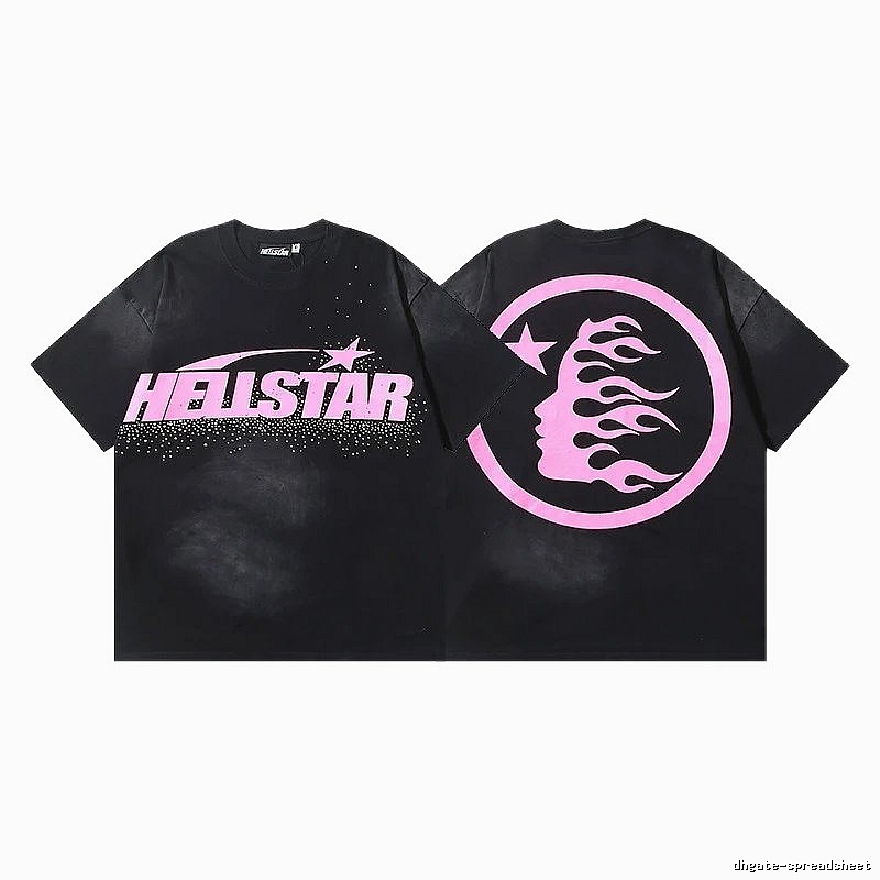 Hellstar Flame Print Street Style Black and Pink T-shirt