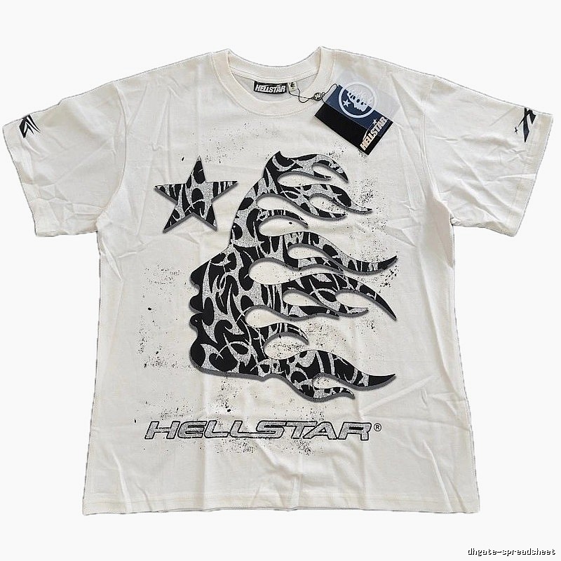 Hellstar Flame Print Street-style Off-white T-shirt