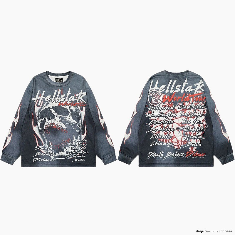 Hellstar Tour Skull Street Style Black & Gray Long Sleeve Shirt