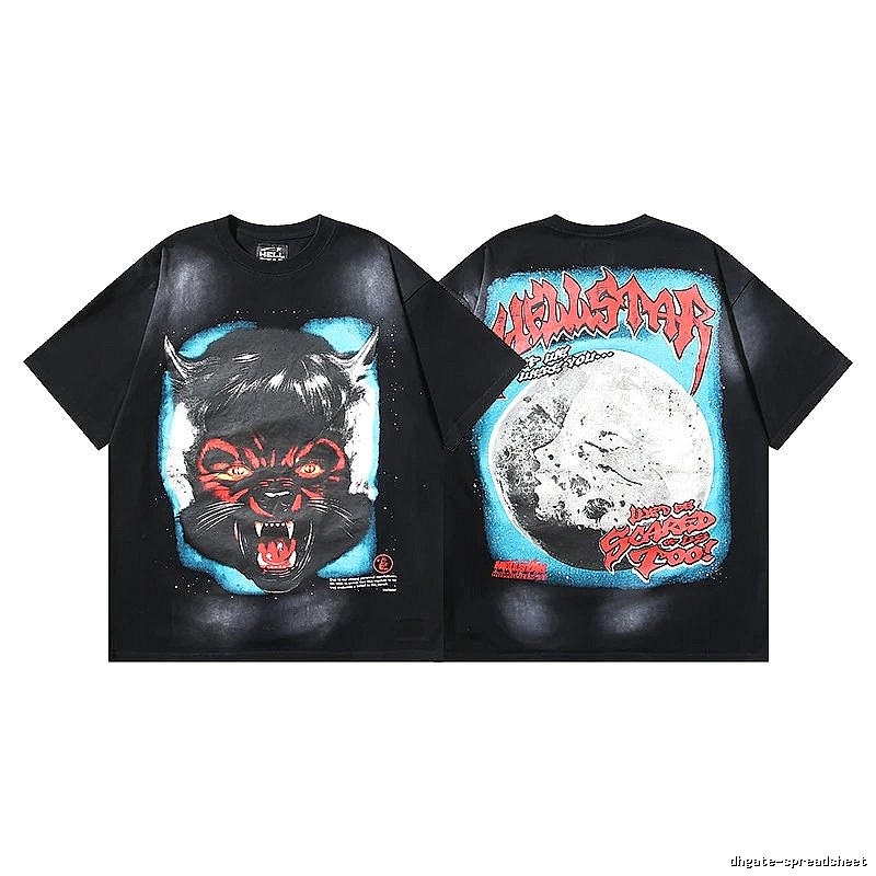 Hellstar Wolf Head Street Style Black Short Sleeve T-shirt