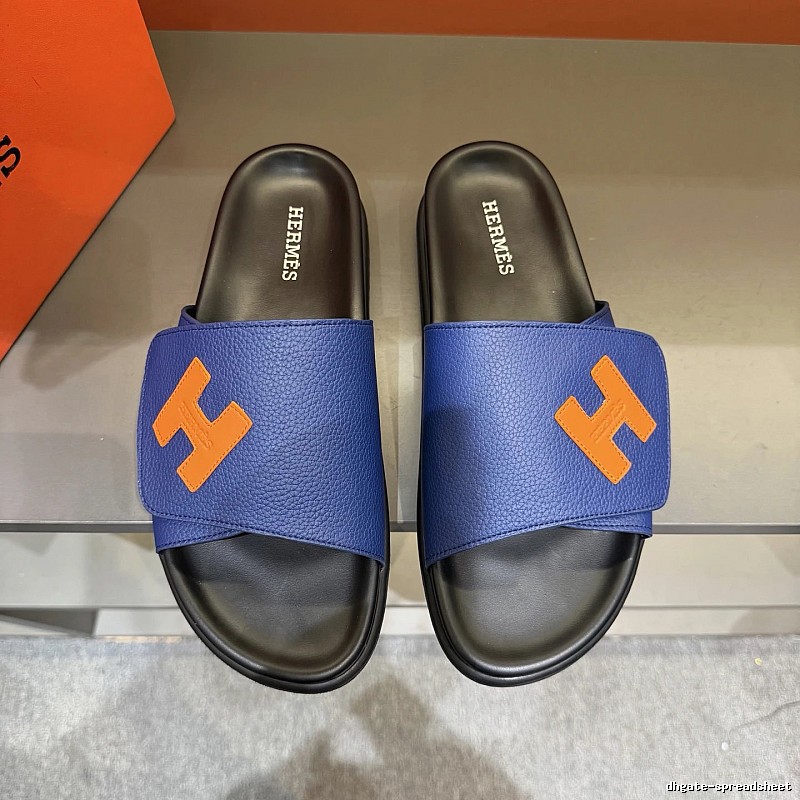 Hermès H-buckle Light Luxury Style Blue Slide Sandals