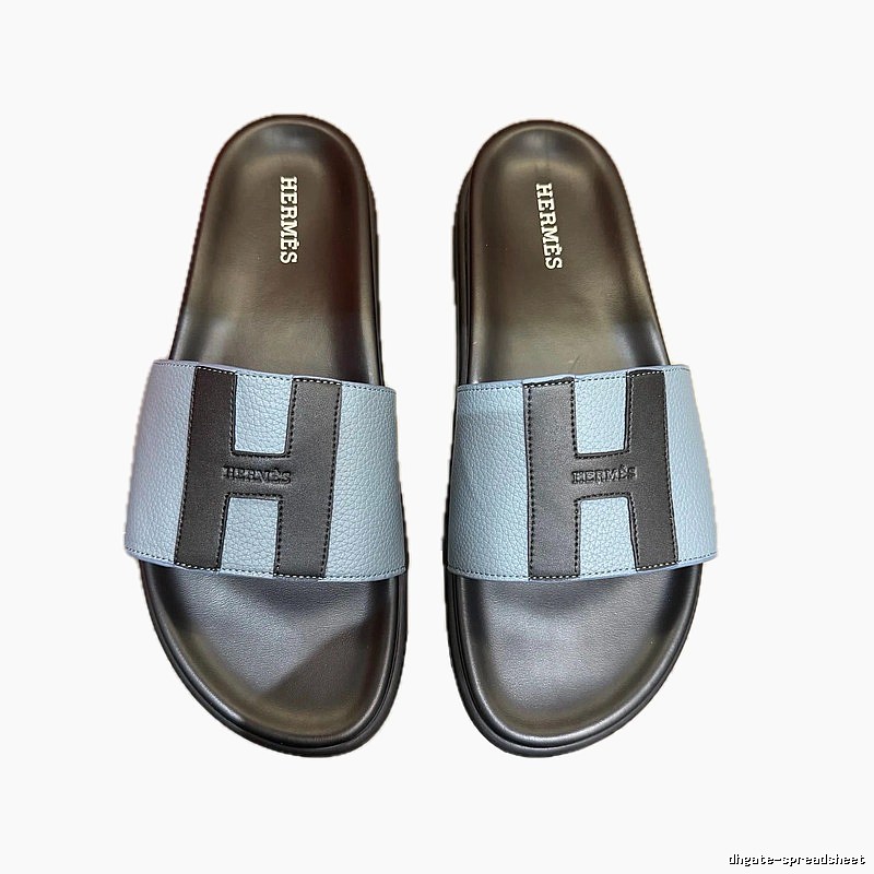 Hermès H Collection Minimalist Style Dusty Blue Slides