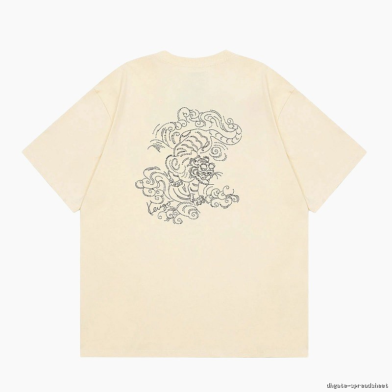 KENZO Auspicious Cloud Tiger Embroidery Chinese Style Beige Apricot Short Sleeve T-Shirt