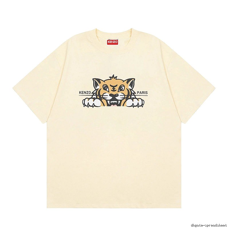 KENZO Tiger Head Print Streetwear Style Beige Short Sleeve T-Shirt