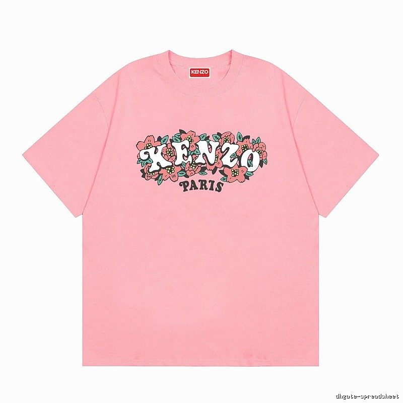 KENZO Trendy Pink Floral Print Short Sleeve T-shirt