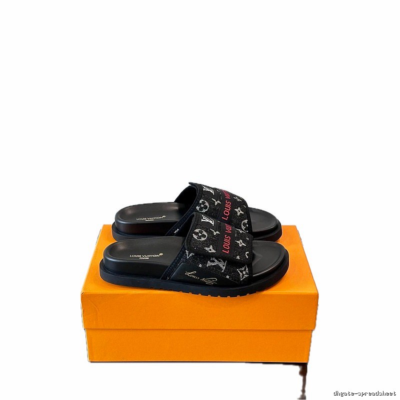 Louis Vuitton Classic Monogram Casual Style Black Slide Sandals