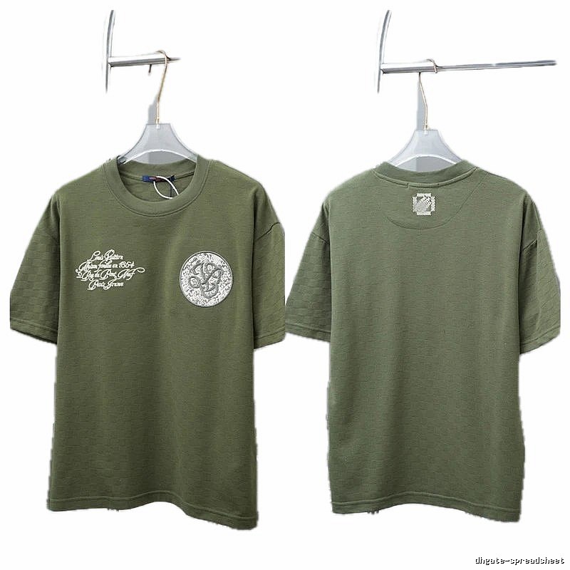 Louis Vuitton Embroidered Badge Casual Style Army Green T-Shirt