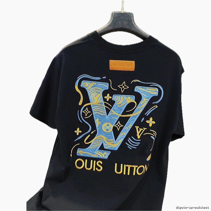 Louis Vuitton Embroidered Collection Trendy Style Black T-Shirt