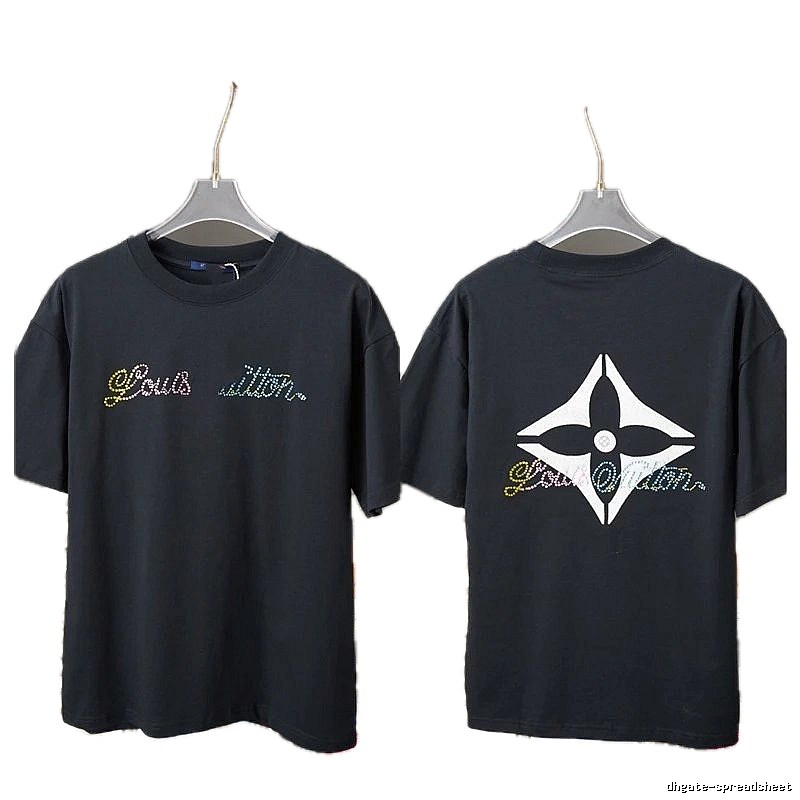Louis Vuitton Trendy Style Black T-shirt with Hot-fix Rhinestones