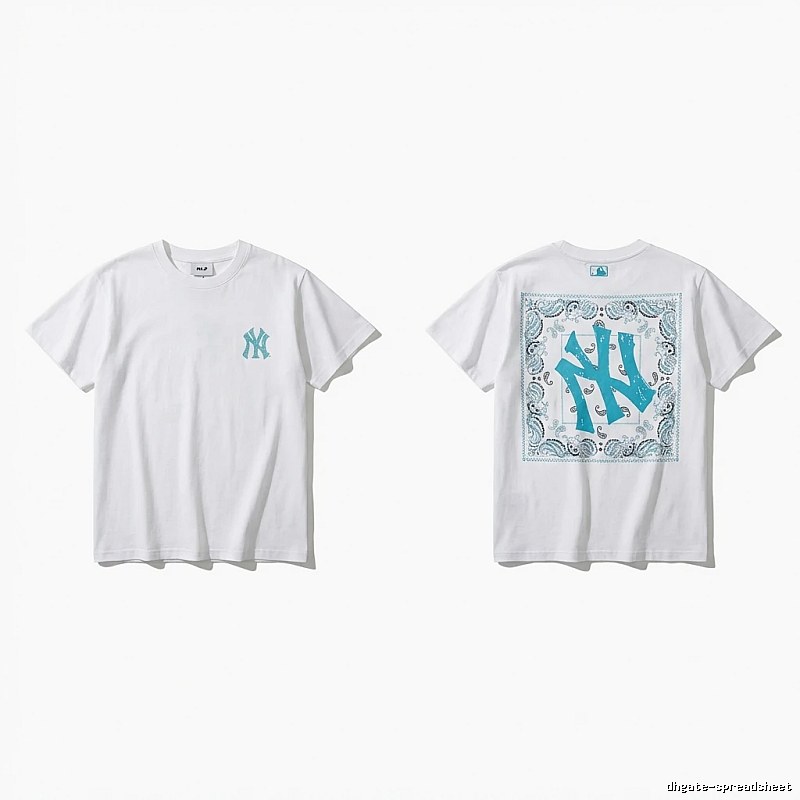 MLB retro-style white T-shirt with cashew flower pattern