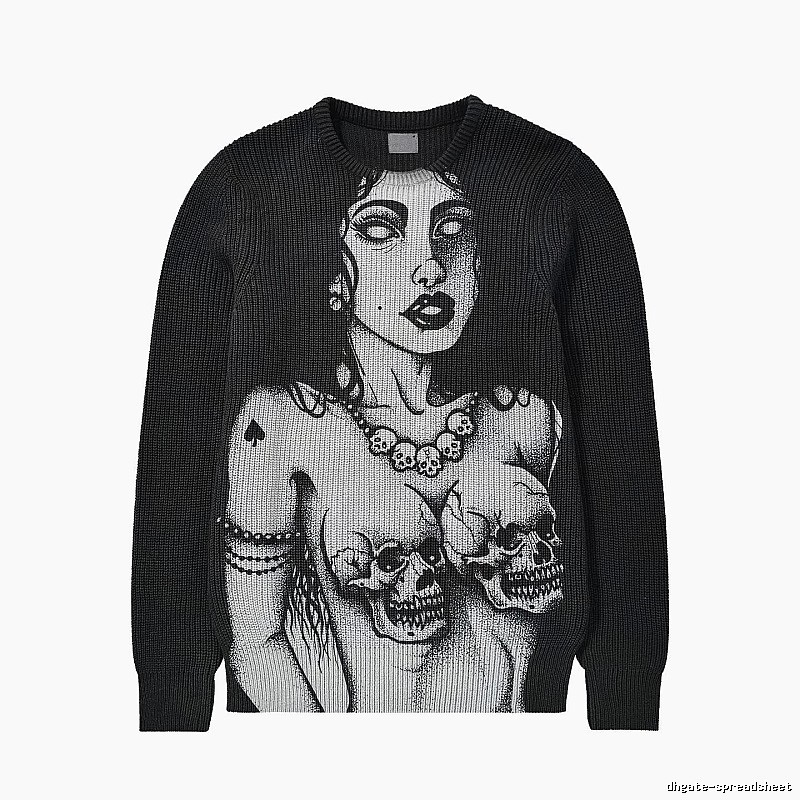 Monogram Anime graphic sweater Black Knit Top for Casual Outfits