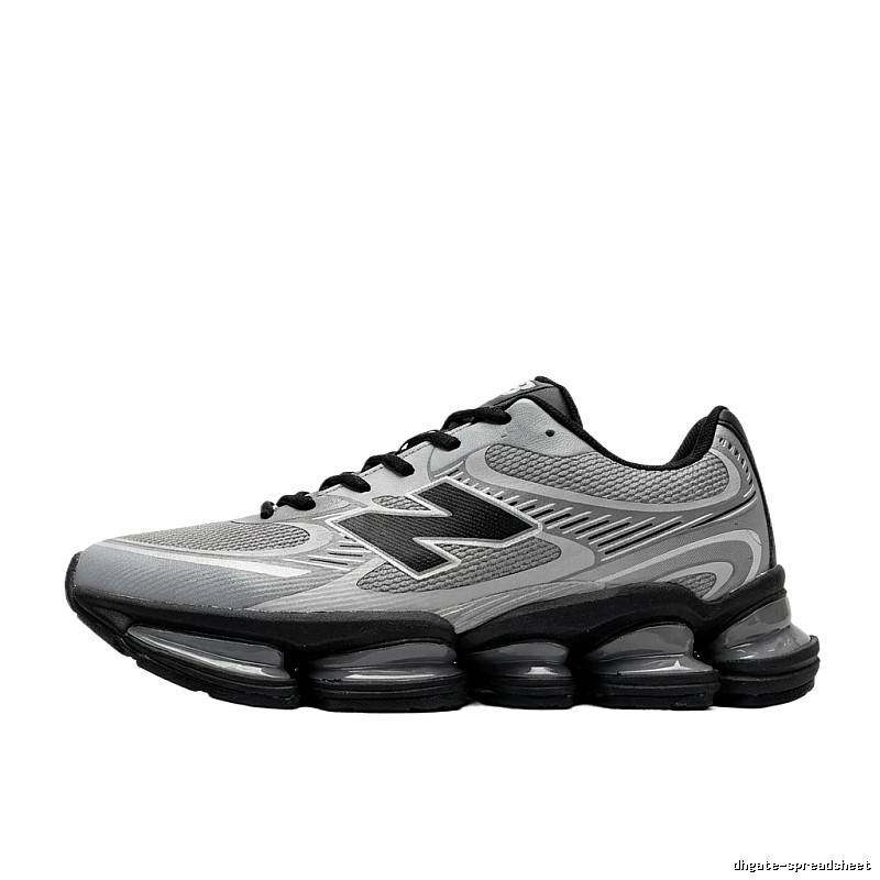 New Balance retro-style grey and black athletic shoes.