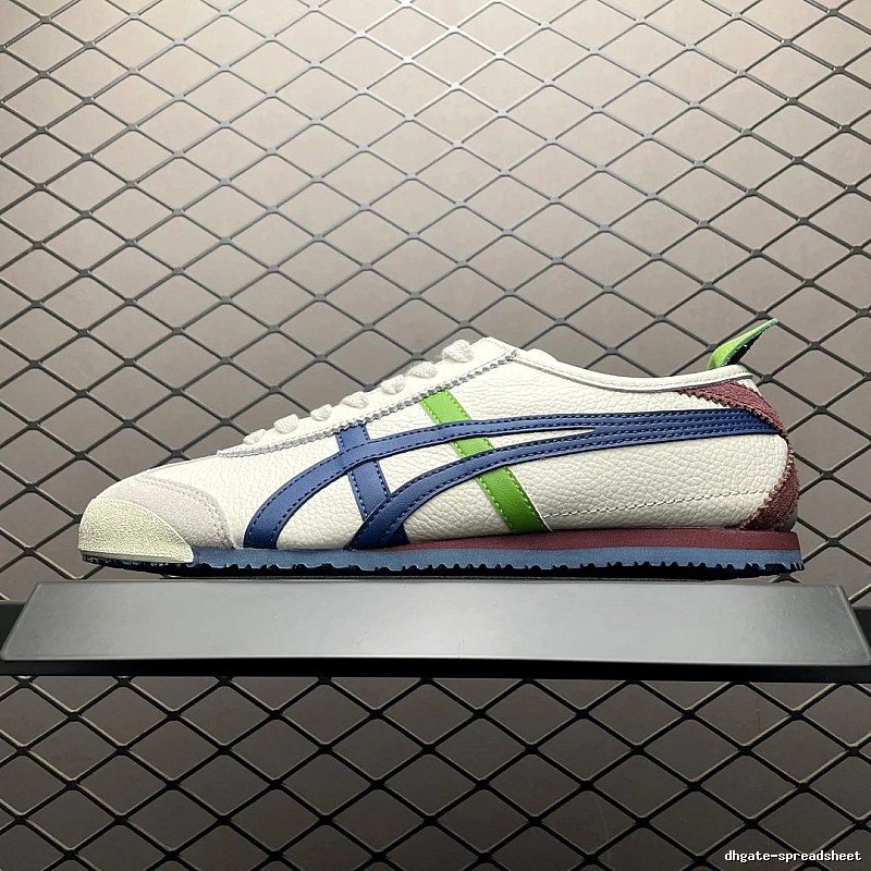 Onitsuka Tiger Cream, Navy and Green Low-Top Sneakers with Retro Court Shape