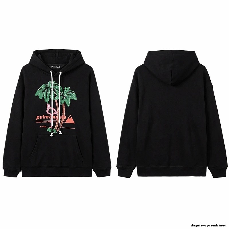 Palm Angels Black Hoodie with Palm Tree Print