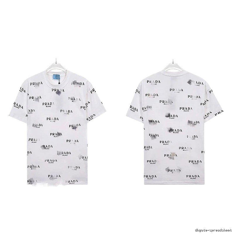 Prada All-over Print Streetwear Style White Short-sleeve T-Shirt
